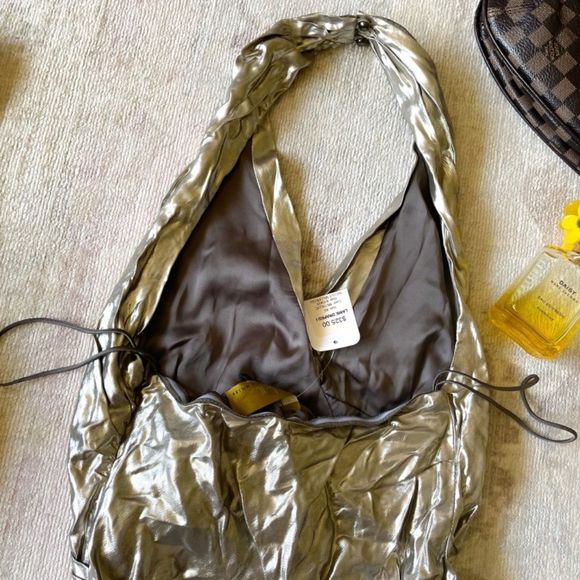 Nicole Miller God Label Slinky Gold Metallic Designer Halter Top NEW - Picture 6 of 14